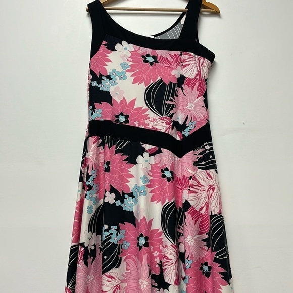 SHARON MAX dress printed with pink, white and black flowers size XL - Picture 1 of 10